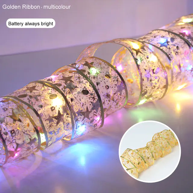 Christmas Ribbon Fairy Light String Garland for Decor